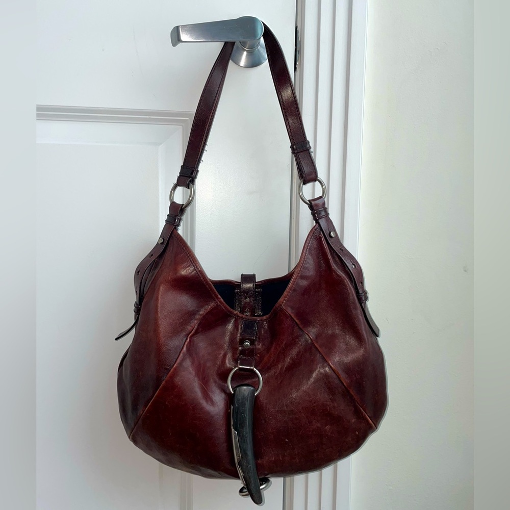 YSL Mombasa Horn Cognac Leather Shoulder Bag